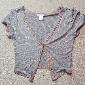 Bozzolo Gray and Orange Button-Up Crop Top